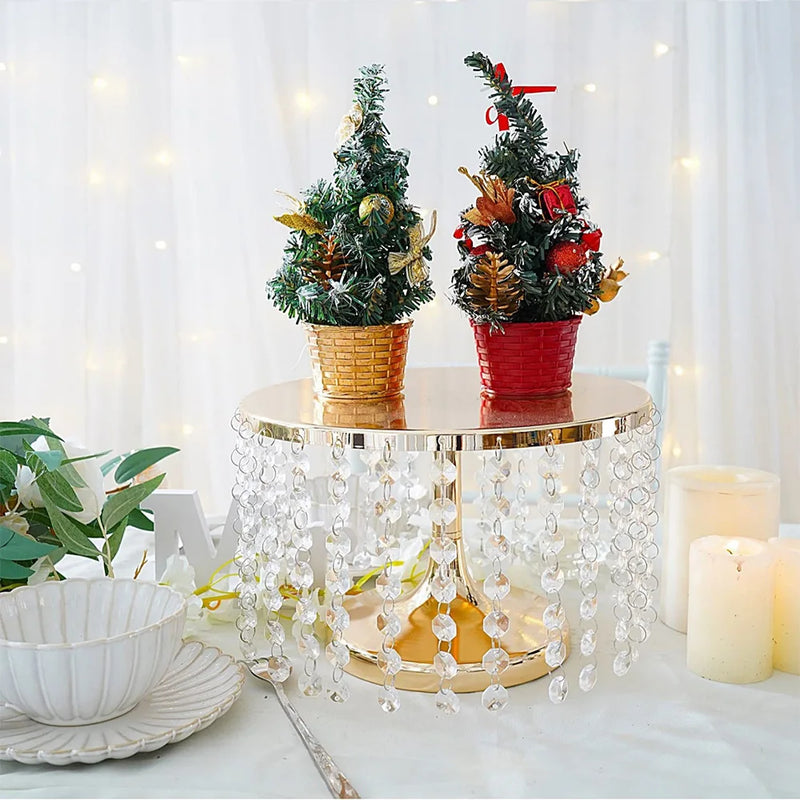 Présentoir Gâteau Doré à Perles Cristal