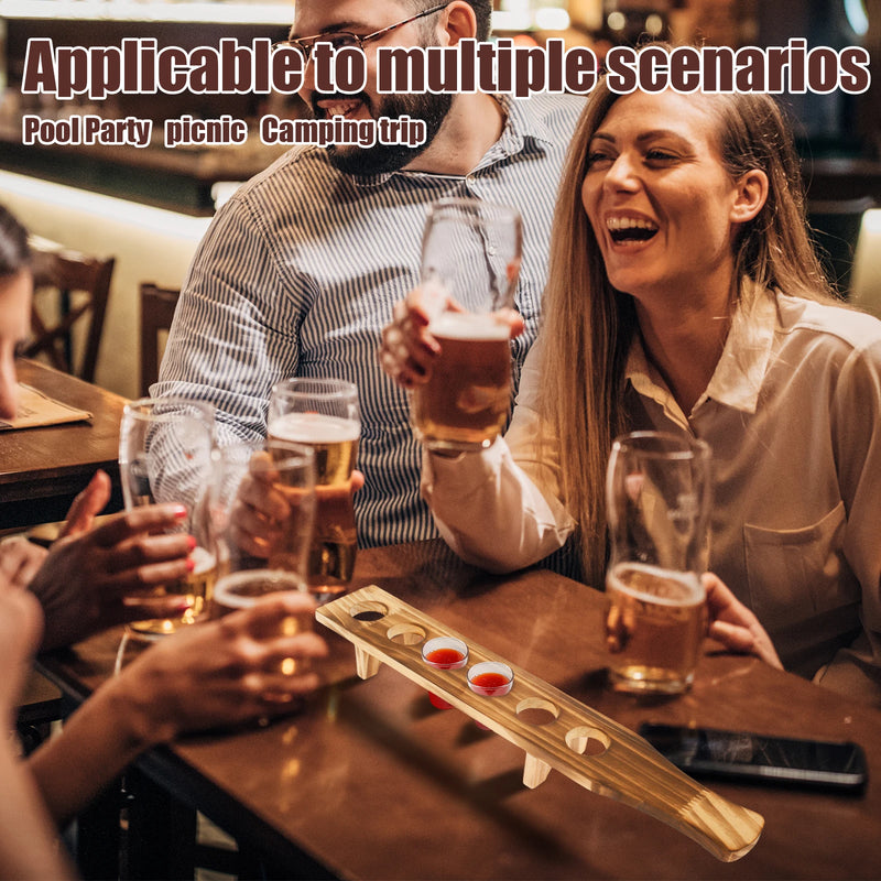 2 bandejas para vasos de chupito, soporte de madera con 6 orificios, bandejas para vasos de vino y chupitos para vasos de 1.4 pulgadas de diámetro