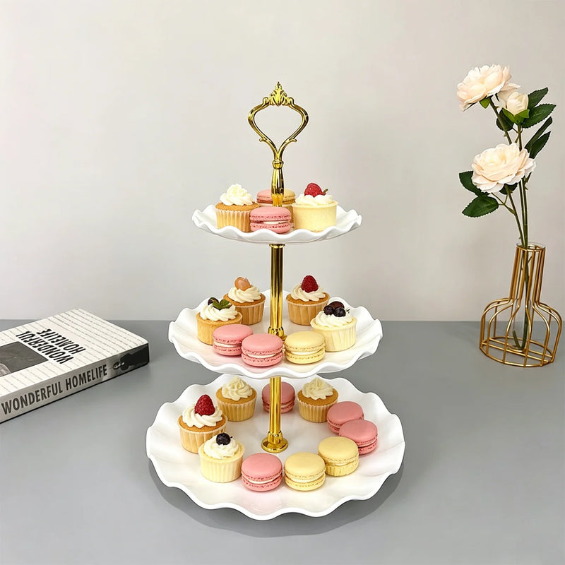 Présentoir Gâteau Doré Porcelaine Blanche