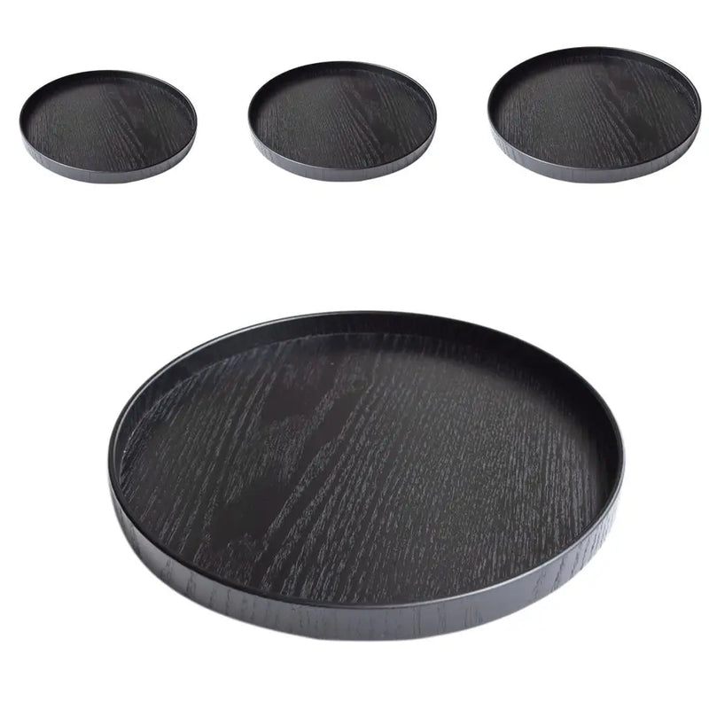 Bandeja de servir redonda de madera, bandeja rústica extra grande para servir comida y aperitivos, fuente para ensaladera, plato de transporte para color negro