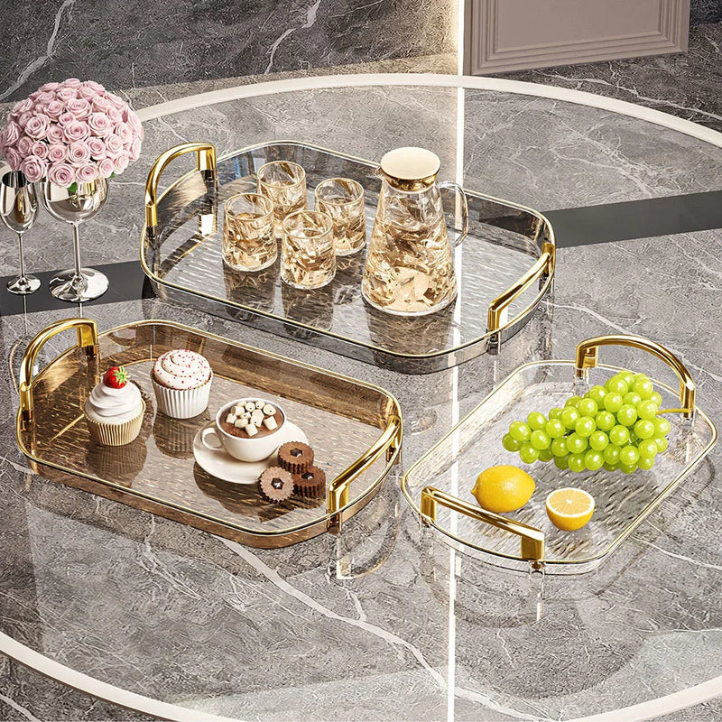 Bandeja de servir de plástico transparente con asas, bandeja versátil para té y comidas, ideal para el hogar, restaurantes y cafeterías.