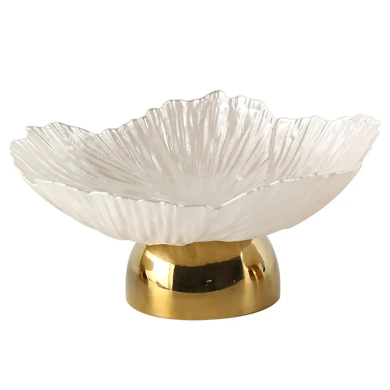 Assiette de Présentation Pétale Blanche Pied Doré