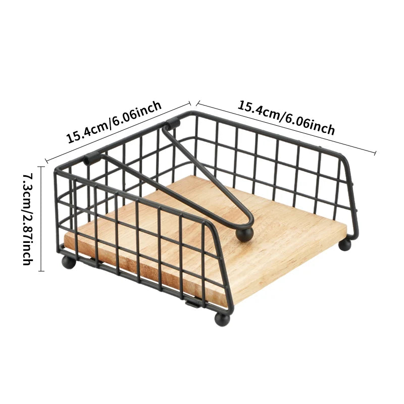 Porte-Serviettes Métal Noir Base Bois