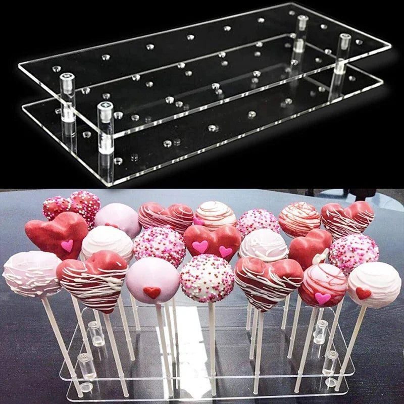 Soporte de exhibición acrílico de 21 agujeros para cake pops, expositor transparente, soporte desmontable para piruletas de pastel de cumpleaños