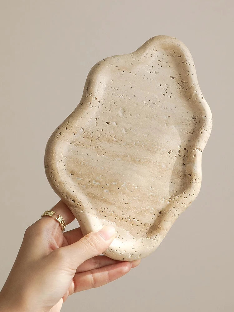 AhunderJiaz Bandeja de almacenamiento de travertino estilo nórdico Wabi-sabi, bandeja de almacenamiento para entrada, adorno decorativo, decoración de almacenamiento para el hogar