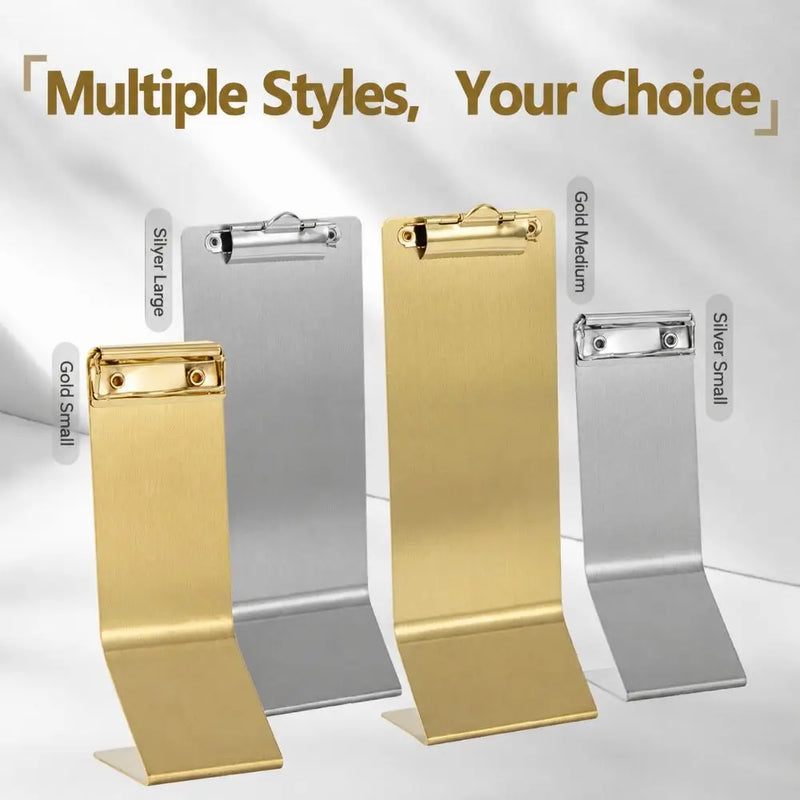 Soporte de clip para menú de acero inoxidable multifuncional, vertical, portátil, porta recibos, soporte para menú de mesa, para uso en escritorio