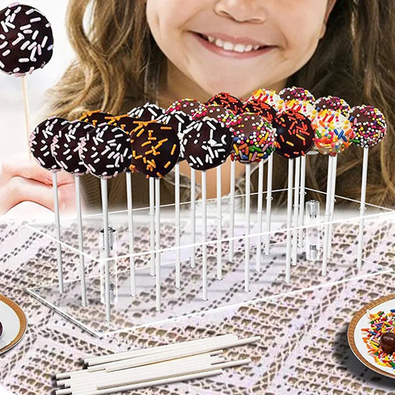 Soporte de exhibición acrílico de 21 agujeros para cake pops, expositor transparente, soporte desmontable para piruletas de pastel de cumpleaños
