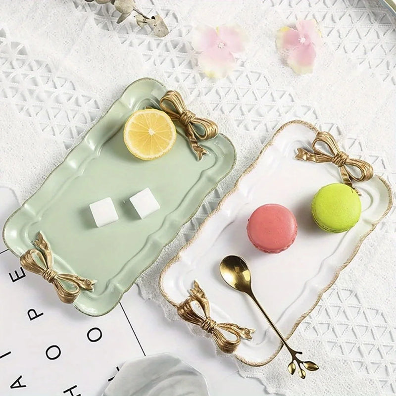 Bandeja de frutas con lazo, bandeja de postres, artesanía de resina, bandeja para pasteles, almacenamiento de joyas, decoración de fiestas, vajilla, bandeja para dulces, herramientas organizadoras