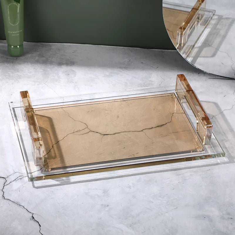 Bandeja de cristal con asa de lujo nórdico, bandejas de almacenamiento simples, plato para té, fruta, organizador de cocina para el hogar, bandejas decorativas