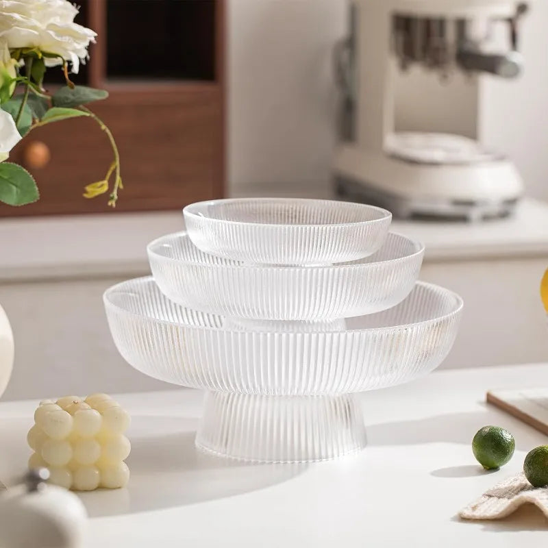 Frutero de cristal elegante, cuenco con pedestal estriado y transparente para frutas, ensaladas, postres y aperitivos, decorativo para mesa de comedor y cocina