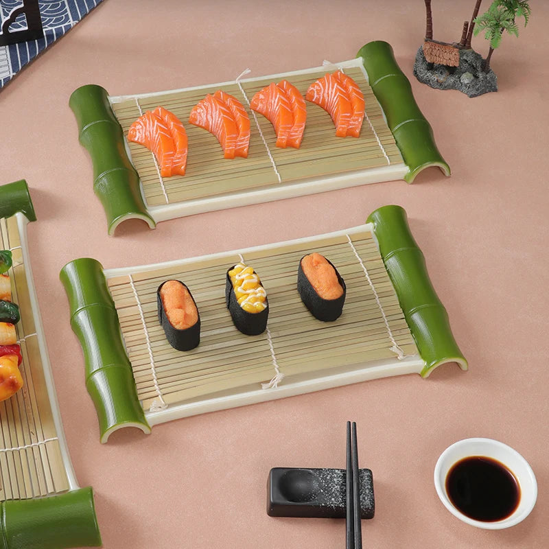 Plato creativo para hot pot japonés, plato de esterilla de bambú, plato para sashimi, vajilla comercial para restaurante de sushi