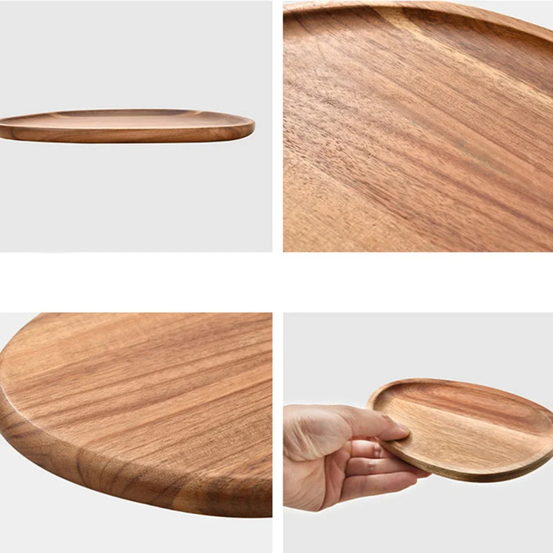 1 bandeja ovalada para servir comida, plato de madera de acacia para aperitivos y postres, bandeja de té, servidor de comida natural, platos para bebidas
