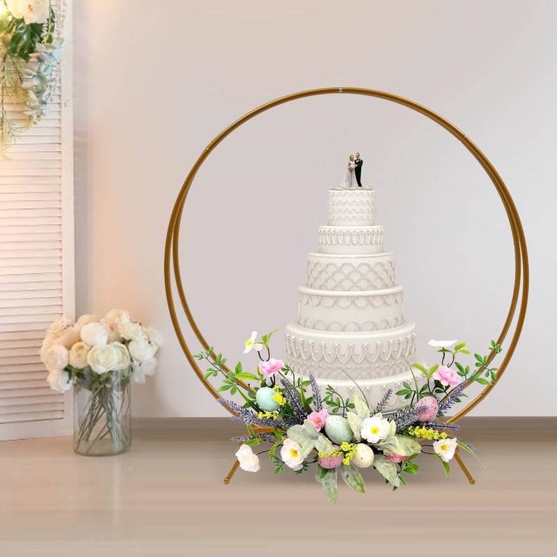 Présentoir Gâteau Métal Doré Mariage Double Anneau – décoration table réception élégante