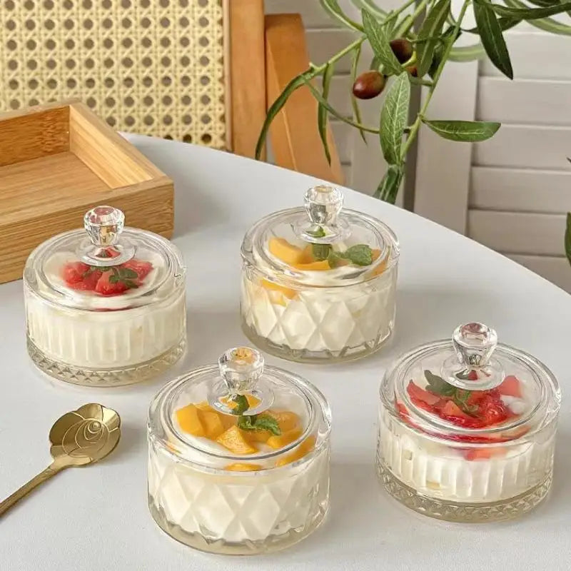 1 unidad de elegantes copas de cristal para helado y postres con tapa - perfectas para pudin, yogur y gelato - ideales para uso doméstico y comercial