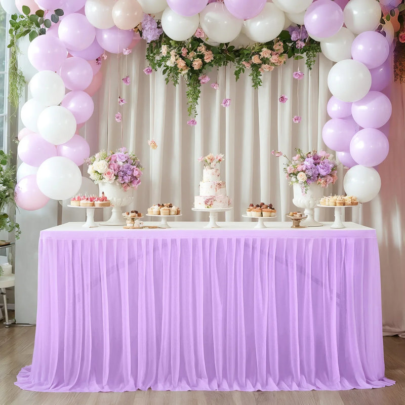 Falda de mesa de tul para mesa rectangular de 14 pies, falda de mesa con volantes semitransparente para decoración de manteles en banquetes, fiestas y bodas
