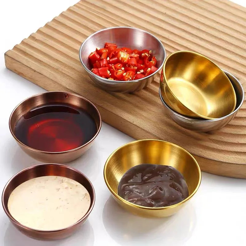 Plato para salsa de acero inoxidable estilo coreano, taza para salsa, taza para aderezo de ensalada, plato para mojar, plato para condimentos de comida occidental, 8 piezas