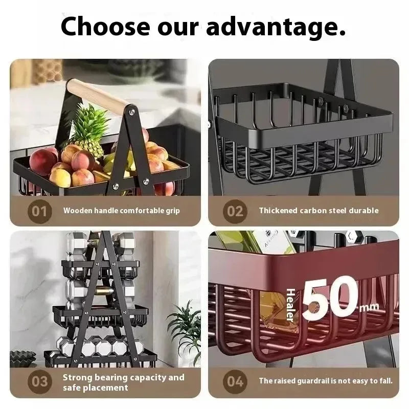 Estante creativo retro para cesta de frutas, organizador multicapa para almacenamiento de snacks y frutos secos en el hogar y la sala de estar