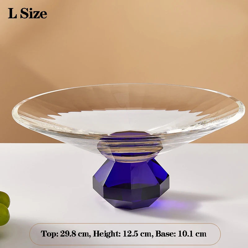 Plato de fruta de cristal transparente, bandeja con pedestal de lujo ligero para aperitivos y postres, bandeja de almacenamiento para entrada, plato decorativo para el hogar