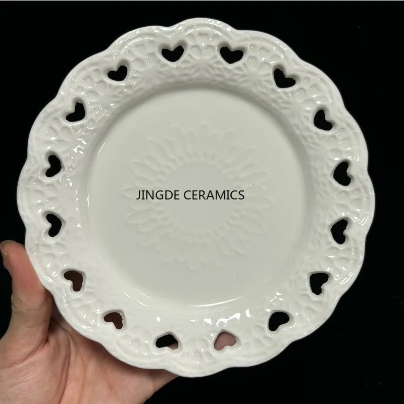 Plato de postre con forma de corazón de estilo europeo, plato para dim sum, plato para carne de estilo occidental, vajilla de cerámica para el hogar, artículos de cocina