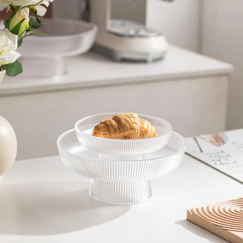 Frutero de cristal elegante, cuenco con pedestal estriado y transparente para frutas, ensaladas, postres y aperitivos, decorativo para mesa de comedor y cocina