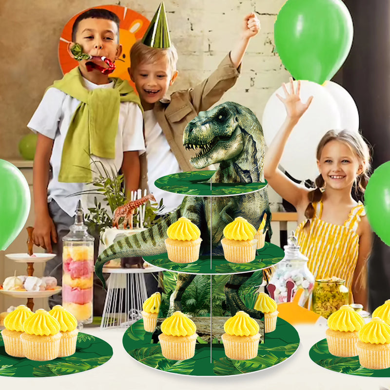 Présentoir Cupcakes 3 Étages Dinosaure