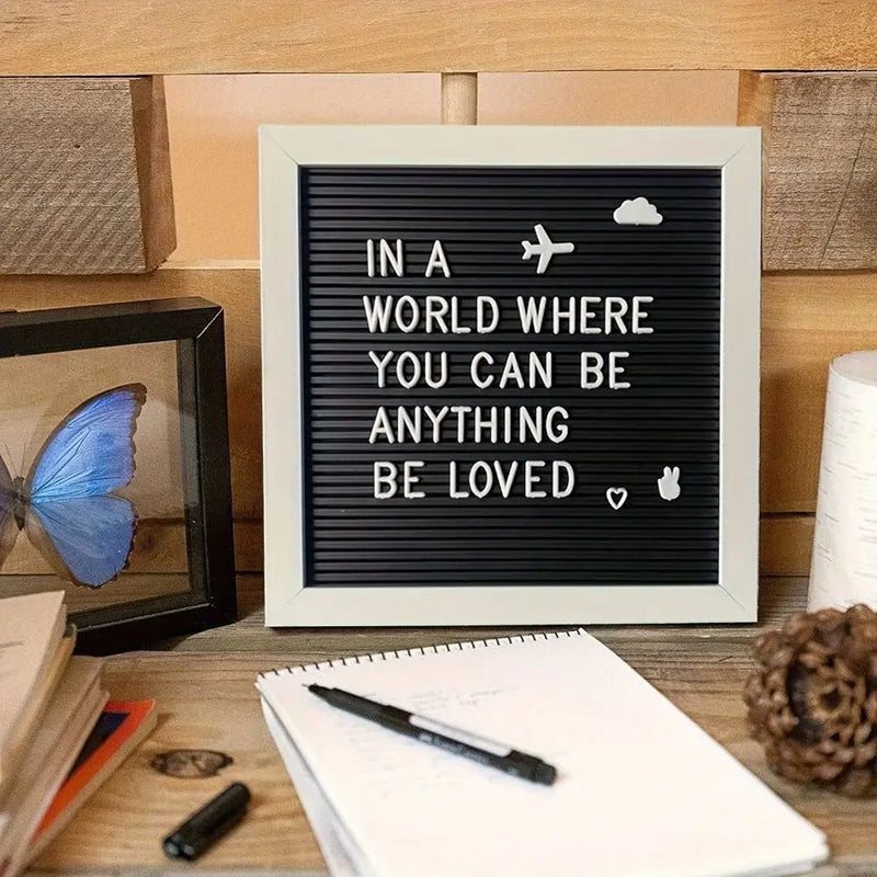 Tablero de mensajes de letras de madera multifuncional con símbolos intercambiables, tablero de fieltro de 10x10 pulgadas, decoración para el hogar, pizarra para tienda