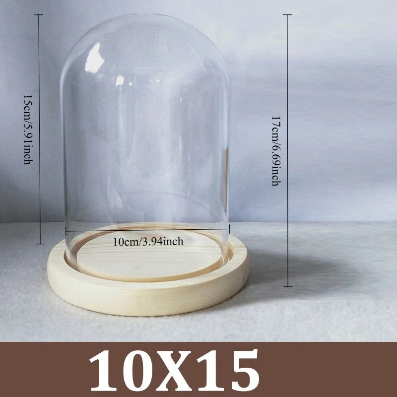 Cúpula de cristal transparente con base de madera maciza, tarro de exhibición para centros de mesa de comedor y decoración de bodas en el hogar u oficina