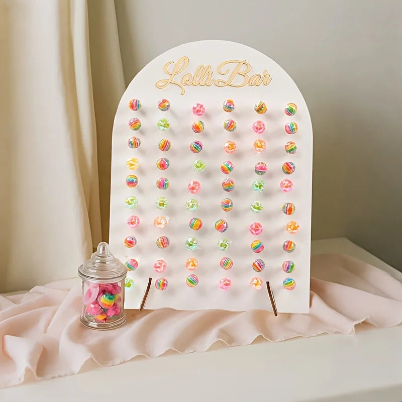 1 soporte para piruletas de madera en forma de arco, decoración para fiestas de cumpleaños, bienvenida de bebé, centros de mesa y decoración de pasteles para eventos.