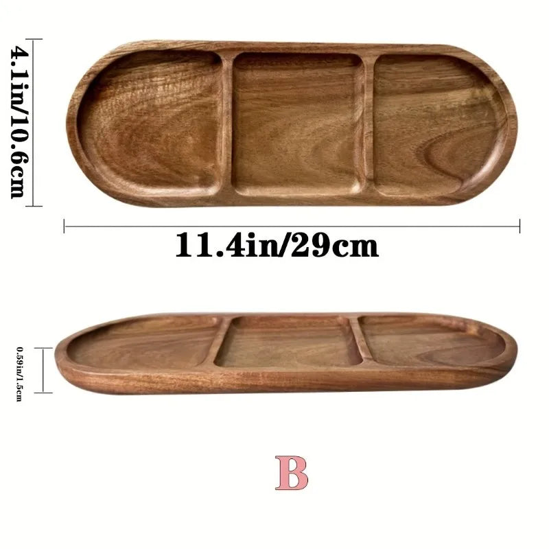 AFOURT-Bandejas de desayuno de madera de acacia con divisores-Diseño minimalista moderno, estilo decorativo y bandejas de vajilla