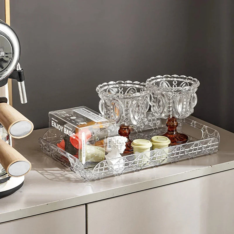 Bandeja de almacenamiento rectangular para el hogar, de lujo ligero, alta gama, estética elevada, para juego de té, tazas, vasos, bandeja de té, decoración del hogar