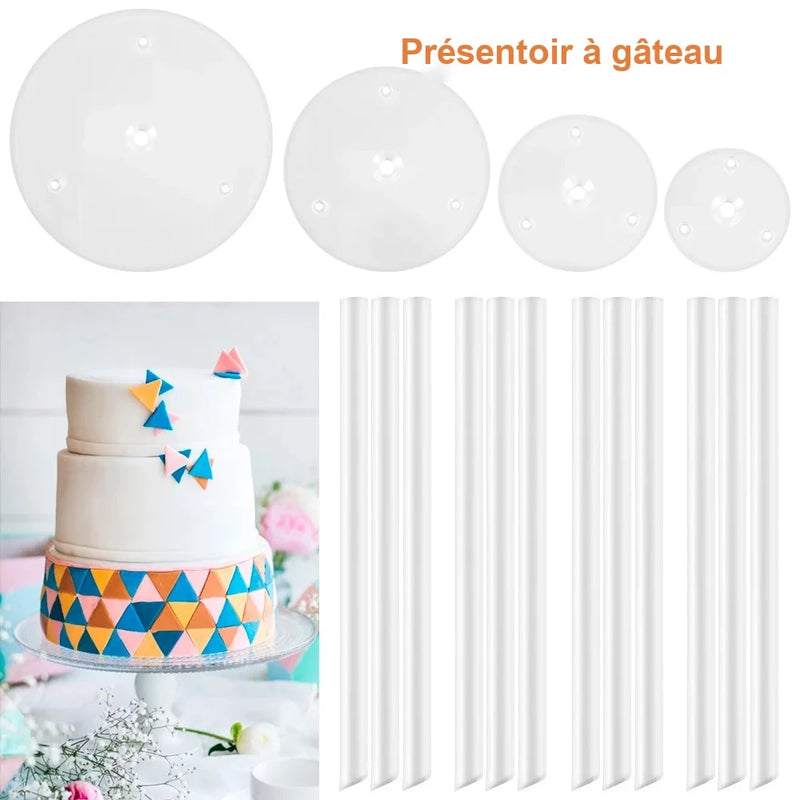 Soporte para pasteles, torre de postres de varios niveles, bases reutilizables para pasteles con 12 pilares de plástico, decoración de soporte para pasteles de cumpleaños