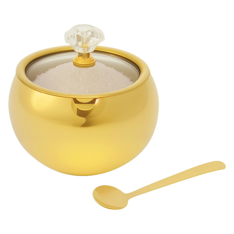 Sucrier Inox Doré Couvercle Verre Hôtel