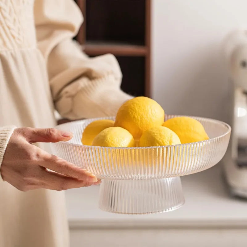 Frutero de cristal elegante, cuenco con pedestal estriado y transparente para frutas, ensaladas, postres y aperitivos, decorativo para mesa de comedor y cocina
