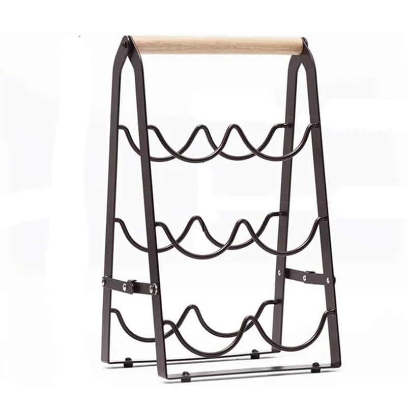 FLYY-Botellero, estante de madera independiente para 6 botellas, soporte de 3 niveles para mesa de bar en casa, cocina