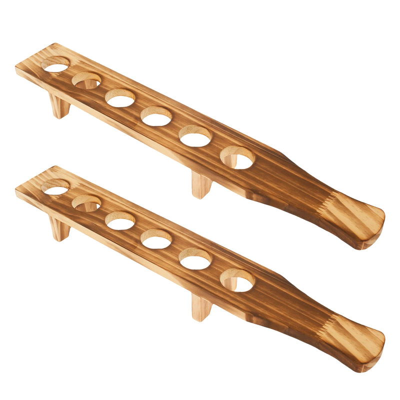 2 bandejas para vasos de chupito, soporte de madera con 6 orificios, bandejas para vasos de vino y chupitos para vasos de 1.4 pulgadas de diámetro