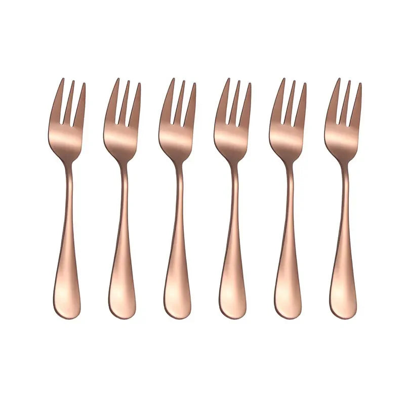 Juego de 6 tenedores para fruta y postre, pequeños y delicados para recibir invitados, set de mini tenedores de acero inoxidable