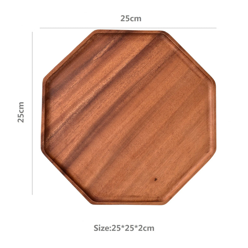 Bandejas de servir de madera de acacia natural, platos de madera octogonales y rectangulares para comida, café, postres, decoración y organizador de cocina