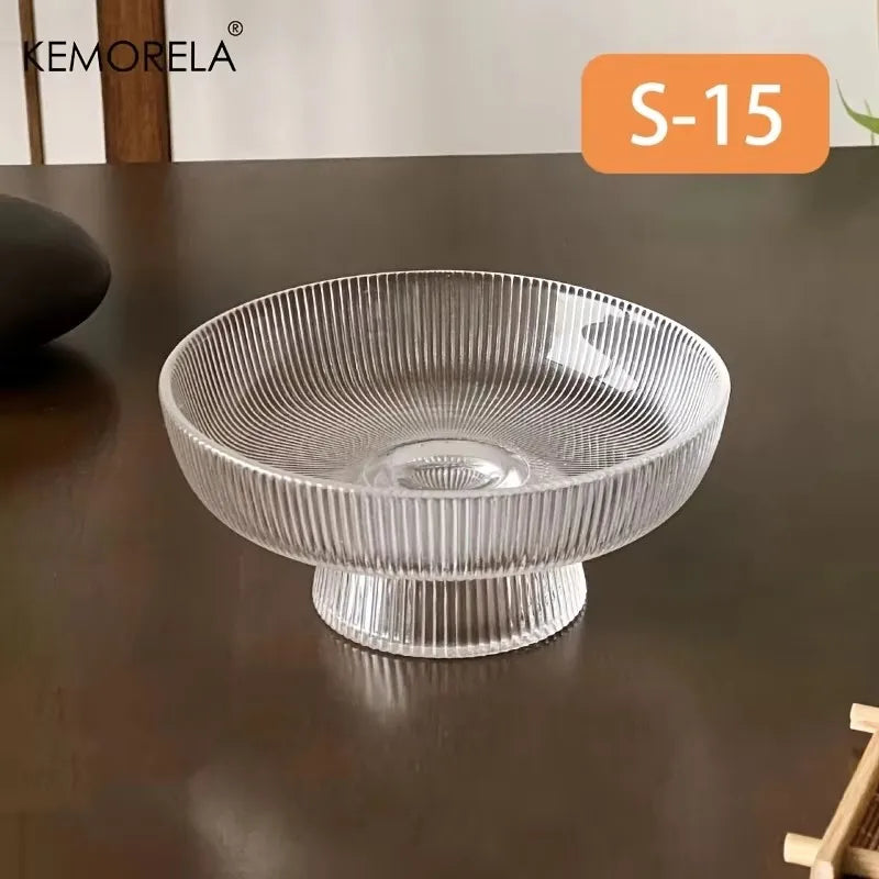 Frutero de cristal elegante, cuenco con pedestal estriado y transparente para frutas, ensaladas, postres y aperitivos, decorativo para mesa de comedor y cocina
