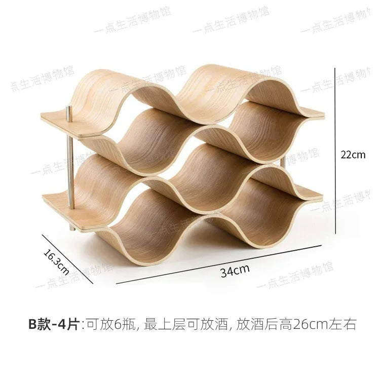 Botellero de madera para vino, estante de almacenamiento para restaurante, bar, mesa, botellero de madera maciza, estante creativo ondulado simple, estante para licores, adornos, regalo