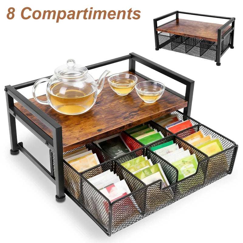 Organiseur coin café sachets de thé, 8 compartiments