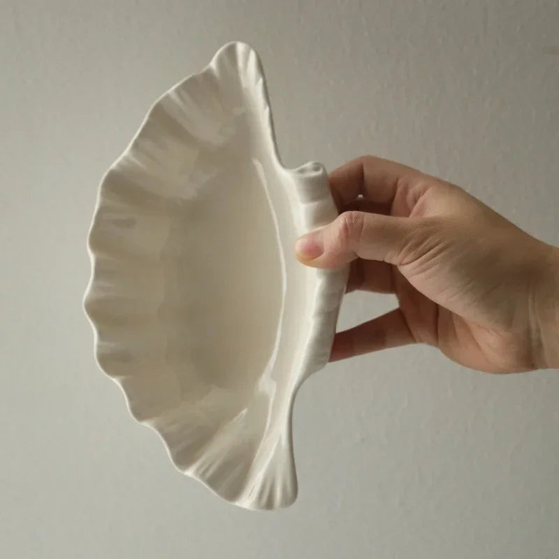 Plato de cerámica retro con forma de concha, plato para frutas y aperitivos, bandeja para cena, juego de vajilla, plato para guardar joyas, regalo de vajilla
