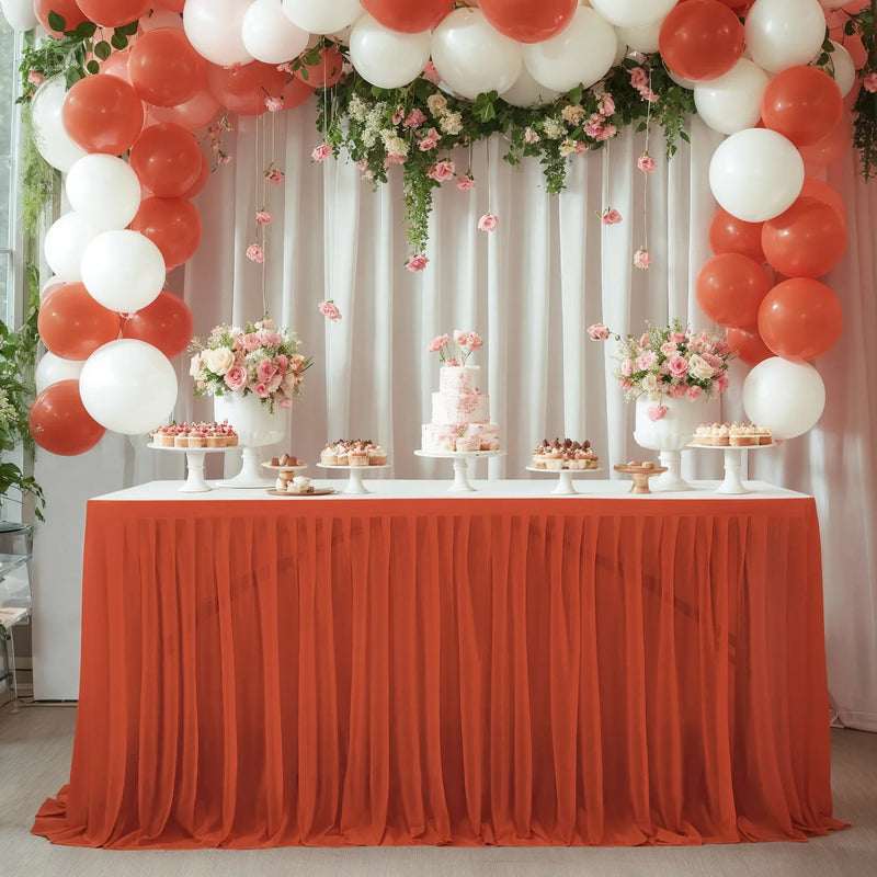 Falda de mesa de tul para mesa rectangular de 14 pies, falda de mesa con volantes semitransparente para decoración de manteles en banquetes, fiestas y bodas