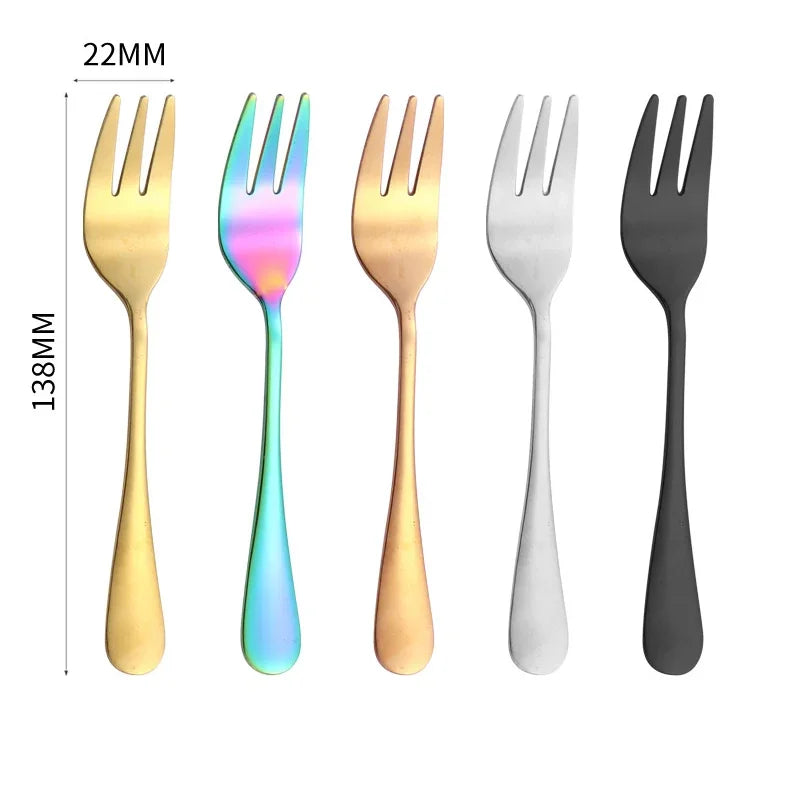 Juego de 6 tenedores para fruta y postre, pequeños y delicados para recibir invitados, set de mini tenedores de acero inoxidable