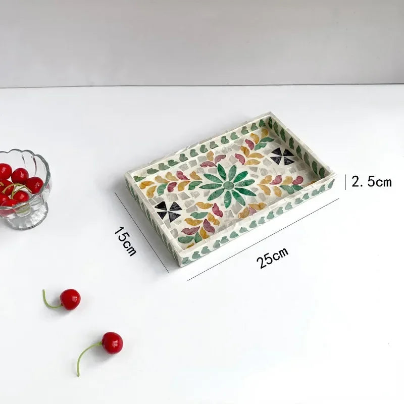 Bandeja rectangular de concha, plato de almacenamiento de concha ovalado de colores, decoraciones de almacenamiento para sala de estar, pastel, cafetería, restaurante, organizador de joyas