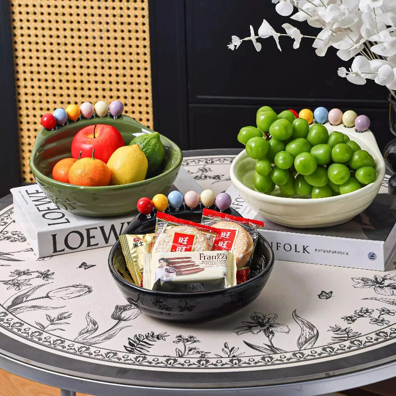 1 ud. Frutero de cerámica para mesa de salón, adorno decorativo, bandeja para aperitivos de alta gama, cesta de almacenamiento para el hogar, artículos para el hogar
