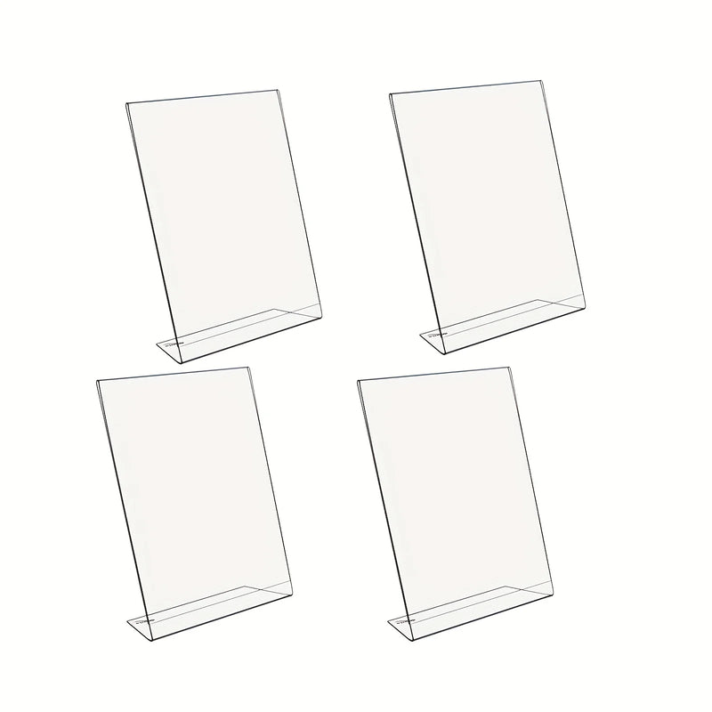 Portamenús transparente de 4 piezas, soporte para carteles de mesa de acrílico transparente de doble cara, soporte para póster de mensajes de escritorio