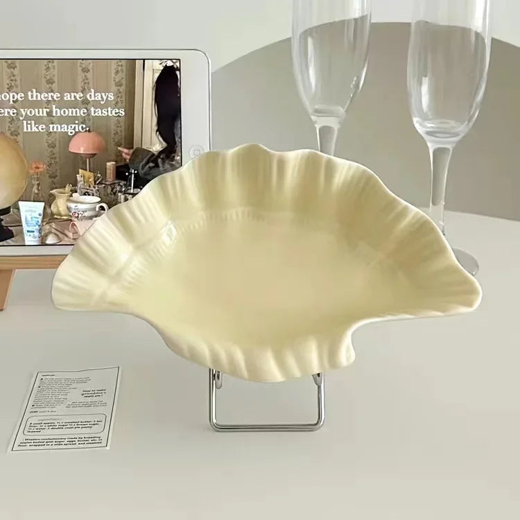 Plato de cerámica retro con forma de concha, plato para frutas y aperitivos, bandeja para cena, juego de vajilla, plato para guardar joyas, regalo de vajilla
