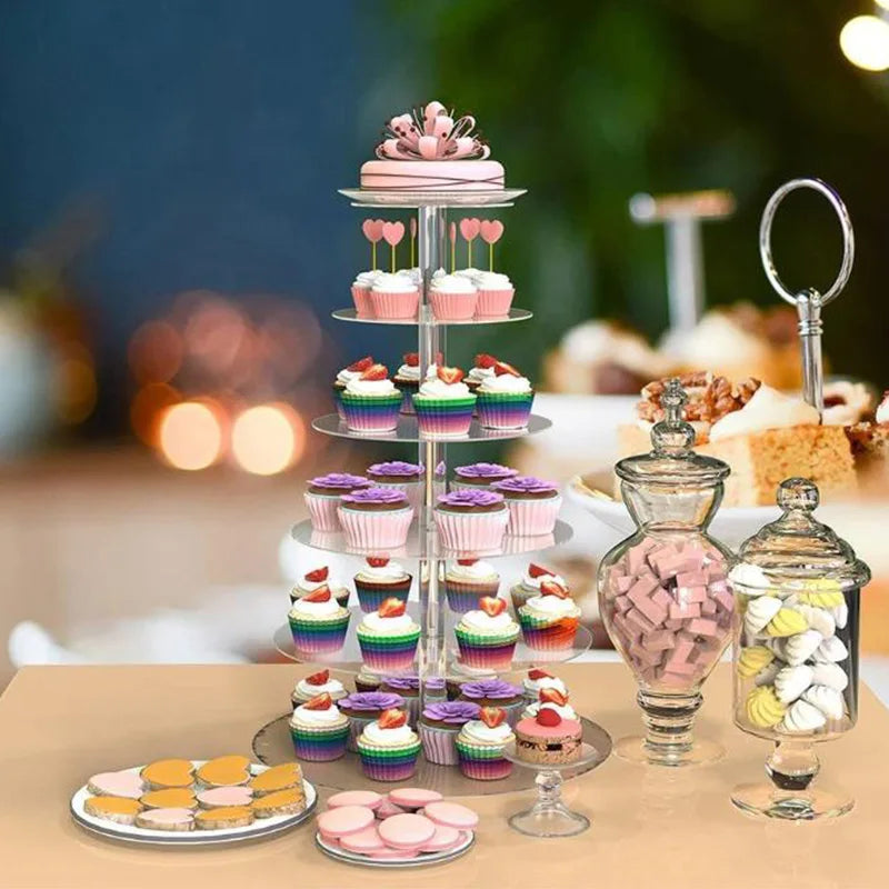 Soporte redondo de acrílico para pasteles de 3/4/5/6 niveles, expositor transparente para cupcakes y postres, soporte decorativo para fiestas de cumpleaños, bodas y Navidad