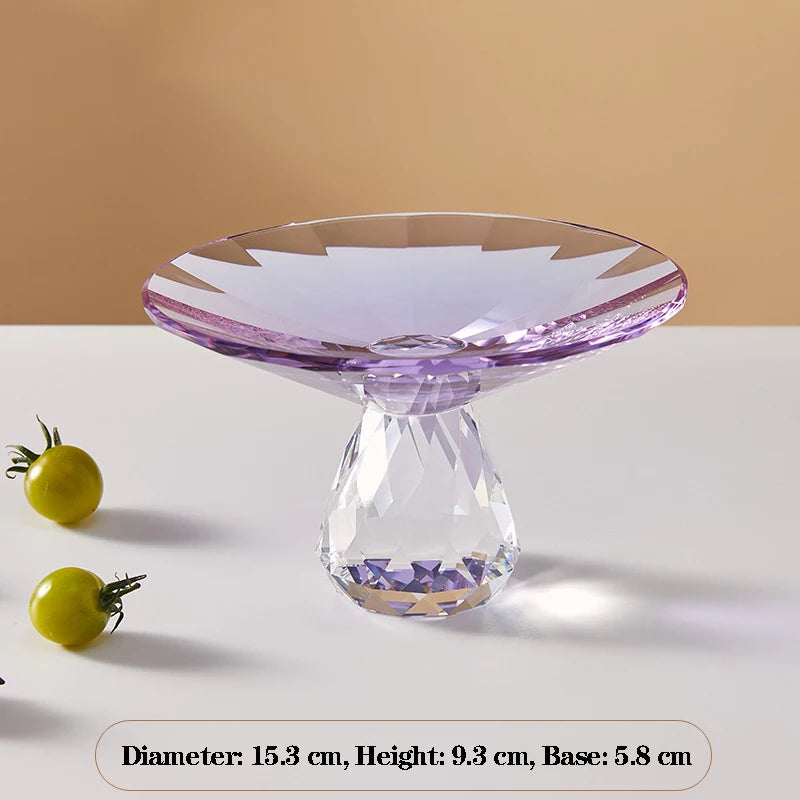 Plato de fruta de cristal transparente, bandeja con pedestal de lujo ligero para aperitivos y postres, bandeja de almacenamiento para entrada, plato decorativo para el hogar