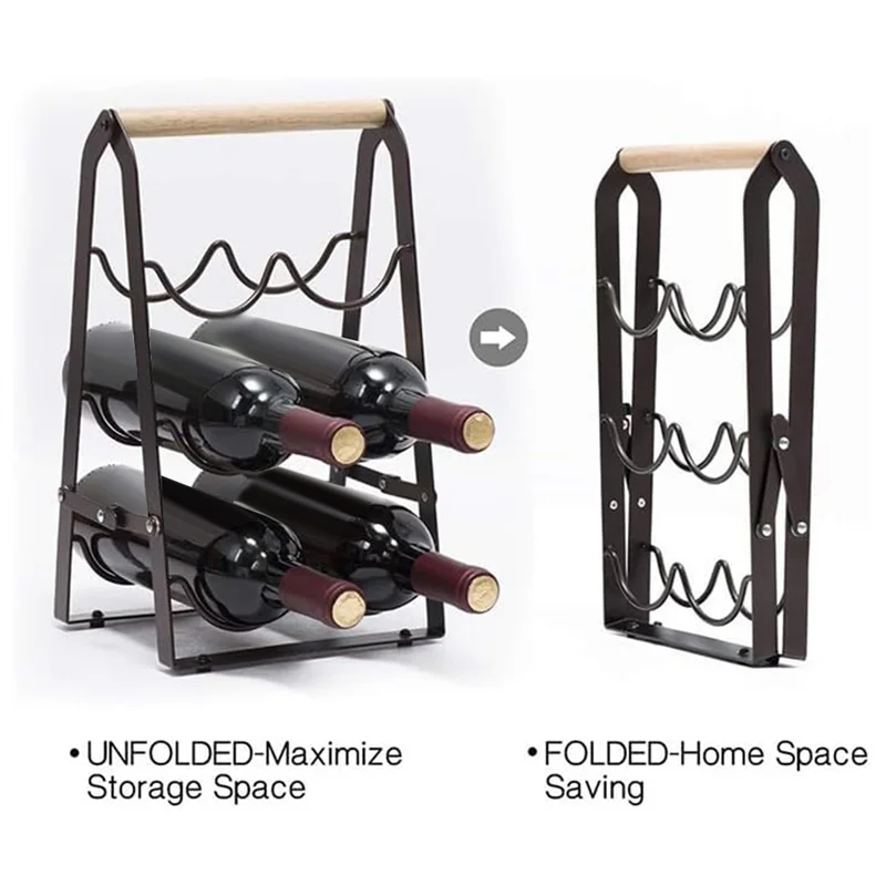 FLYY-Botellero, estante de madera independiente para 6 botellas, soporte de 3 niveles para mesa de bar en casa, cocina